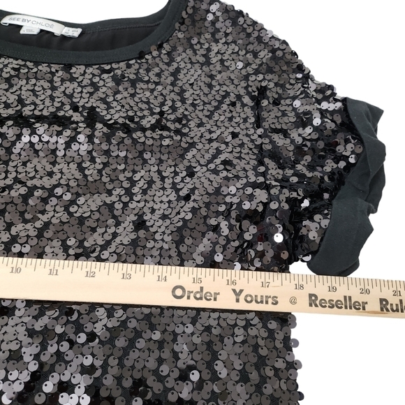 See By Chloe Sequin Mini Dress 2 Black‎ Short Sleeve Eras Tour Taylor Swift - Picture 10 of 12
